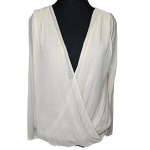 Women's Blouse, Off-White, V-neck, Sheer with Built in undershirt